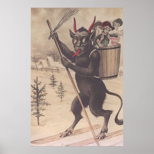 Krampus Skiing Kidnapping Vrouwen Poster (Voorkant)