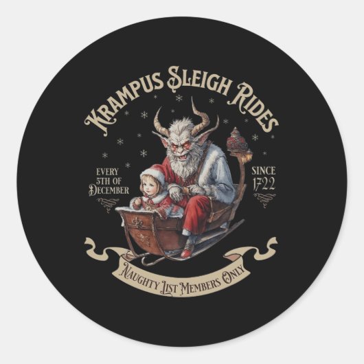 Krampus Sleigh Rides Ronde Sticker (Voorkant)