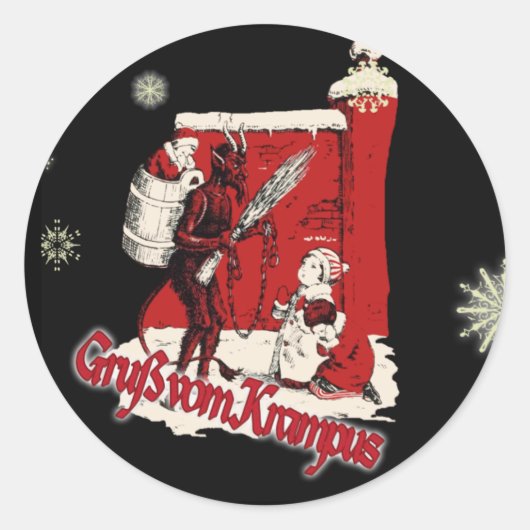 Krampus Snow Day Ronde Sticker (Voorkant)