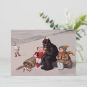 Krampus speelt met kinderen in de sneeuw (Staand voorkant)