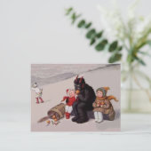 Krampus speelt met kinderen sneeuw briefkaart (Staand voorkant)