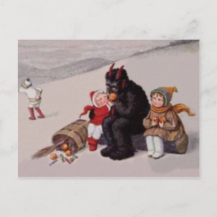 Krampus speelt met kinderen sneeuw briefkaart