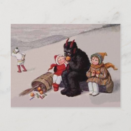Krampus speelt met kinderen sneeuw briefkaart (Voorkant)