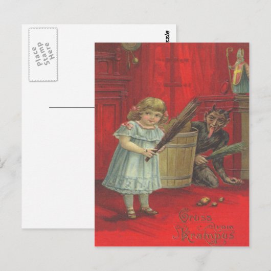 Krampus speelt met meisje briefkaart (Voorkant / Achterkant)