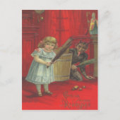 Krampus speelt met meisje briefkaart (Voorkant)