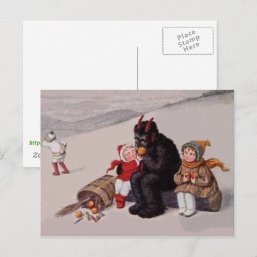 Krampus spelen met kinderen sneeuw briefkaart (Voorkant / Achterkant)