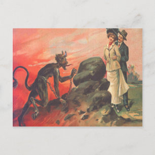 Krampus stalkt romantisch stel briefkaart