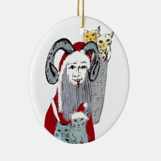 Krampus Stealing Kittens met Kerstmis Keramisch Ornament (Rechts)