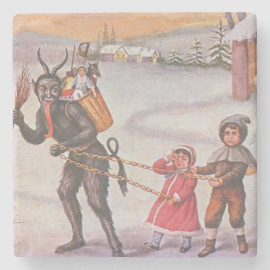 Krampus Stealing Toys & Children Stenen Onderzetter (Voorkant)