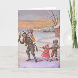 Krampus steelt speelgoed en kinderen feestdagen kaart