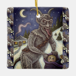 KRAMPUS & STOUTE KINDEREN, GRIEZELIG KERSTVERHAAL KERAMISCH ORNAMENT
