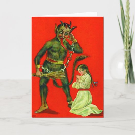 Krampus straffen een slecht meisje feestdagen kaart (Voorkant)