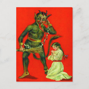 Krampus straft een stout meisje briefkaart