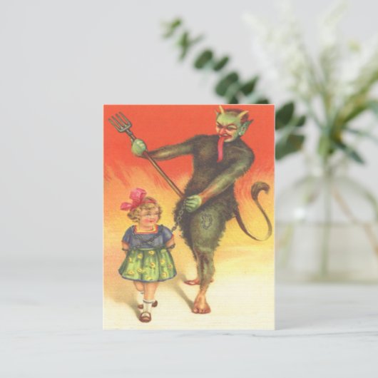 Krampus straft kind briefkaart (Staand voorkant)