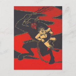 Krampus straft kind met roeispaan briefkaart