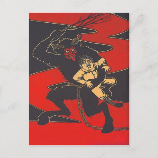 Krampus straft kind met roeispaan briefkaart (Voorkant)