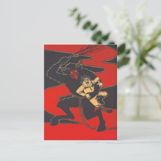 Krampus straft kind met schakelaar briefkaart (Staand voorkant)