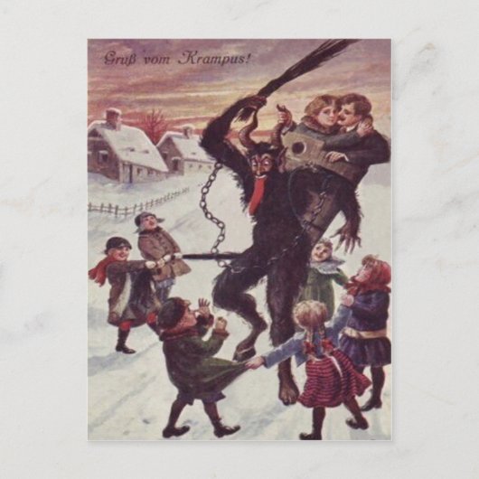 Krampus straft kinderen Sneeuw Briefkaart (Voorkant)