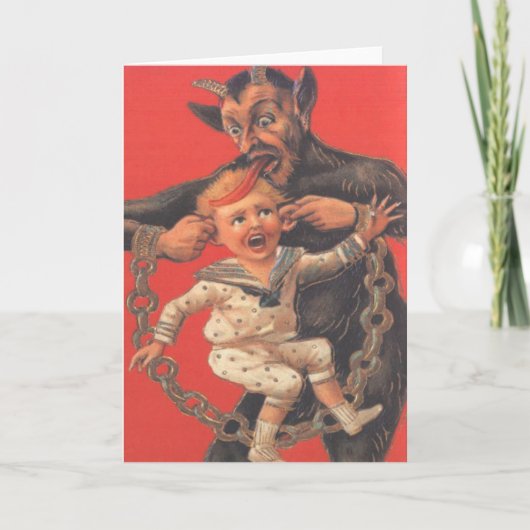 Krampus straft kleine jongen feestdagen kaart (Voorkant)