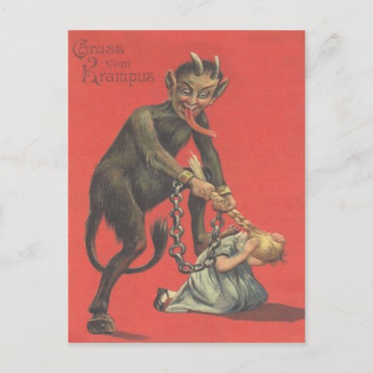 Krampus straft meisje briefkaart (Voorkant)