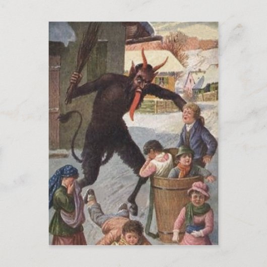 Krampus straft ontvoering kinderen winter briefkaart (Voorkant)