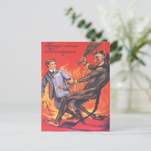 Krampus straft volwassene briefkaart (Staand voorkant)