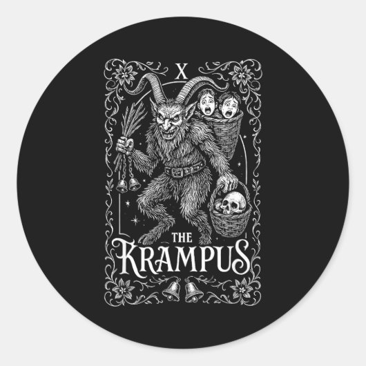 Krampus Tarot Card Design Christmas Season Evil Pa Ronde Sticker (Voorkant)