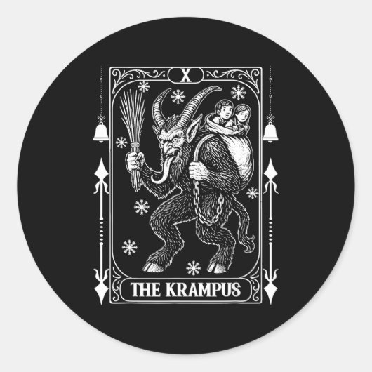 Krampus Tarot Card Design Christmas Season Evil Pa Ronde Sticker (Voorkant)