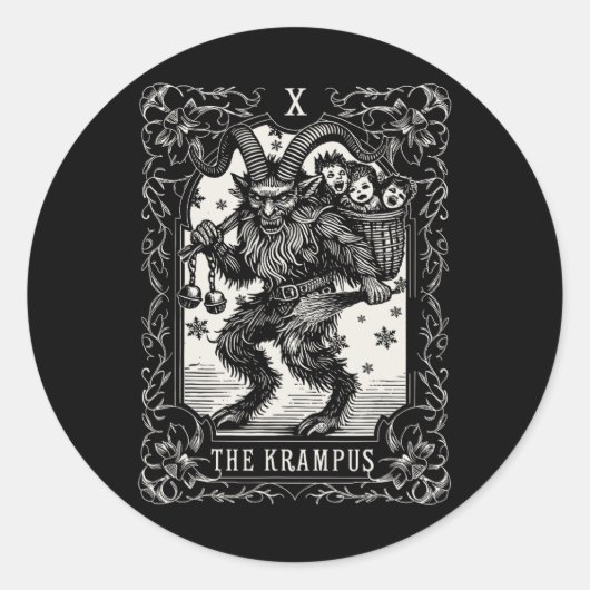 Krampus Tarot Card Design Christmas Season Evil Pa Ronde Sticker (Voorkant)