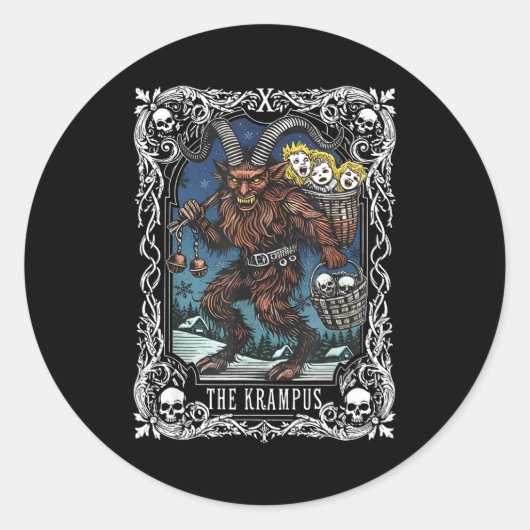 Krampus Tarot Card Design Christmas Season Evil Pa Ronde Sticker (Voorkant)