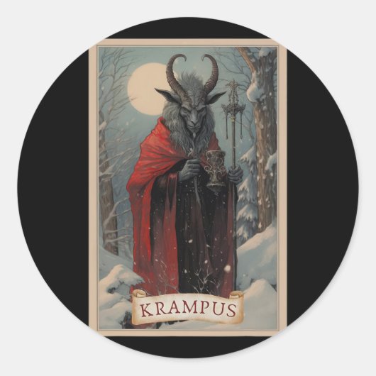 Krampus Tarot Kaart Design Xmas Hail Santa Kerstmi Ronde Sticker (Voorkant)