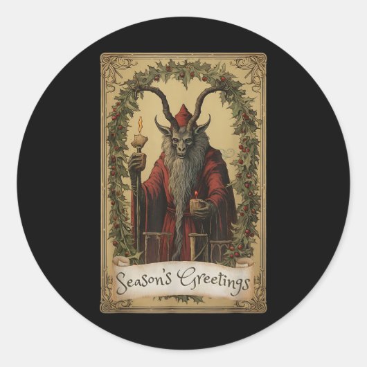 Krampus Tarot Kaart Ontwerp Kerstseizoen Evil Pa Ronde Sticker (Voorkant)
