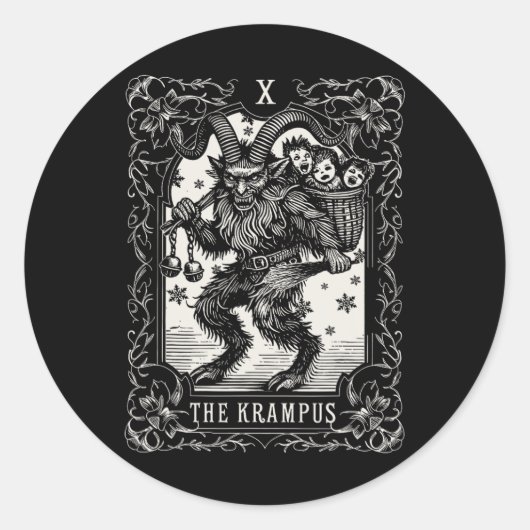 Krampus Tarot Kaart Ontwerp Kerstseizoen Evil Pa Ronde Sticker (Voorkant)