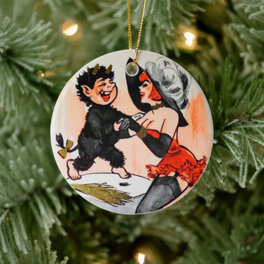 Krampus & Temptress Paar Eerste Kerstmis Keramisch Ornament (Boom)