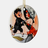 Krampus & Temptress  Paar Eerste Kerstmis Keramisch Ornament (Rechts)