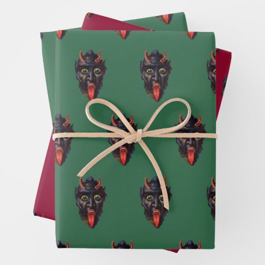 Krampus Thed Wrapping Paper Flat Sheet Set van 3 (In situ)