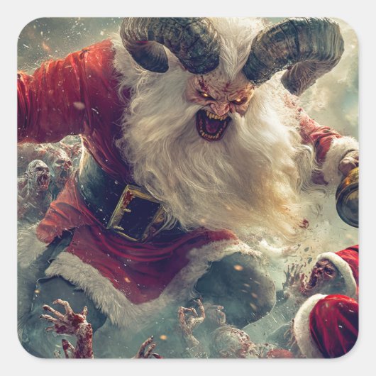 Krampus verslaat zombies vierkante sticker (Voorkant)