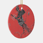 Krampus vliegt op bezem keramisch ornament (Rechts)