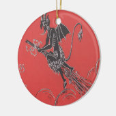 Krampus vliegt op bezem keramisch ornament (Links)