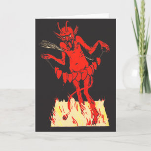 Krampus Weinig Hart van de Duivel op een Koord Feestdagen Kaart