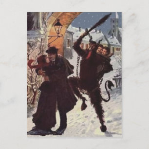 Krampus Zoenend Paar Straft Ontvoering Briefkaart