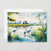 Kranen bij de River Havelland Waterverf Style Briefkaart (Voorkant / Achterkant)