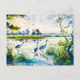 Kranen bij de rivier Havelland Aquarel stijl Briefkaart