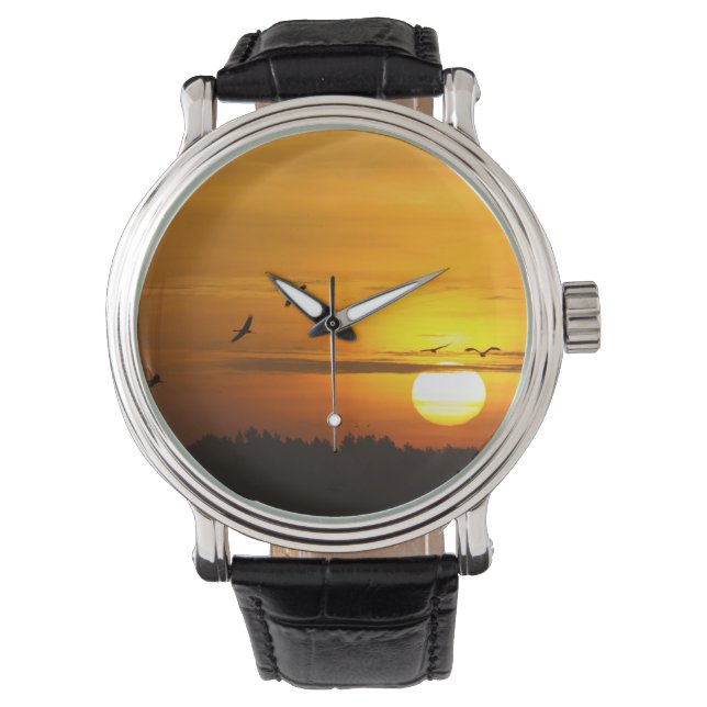 Kranen bij zonsopgang horloge (Voorkant)