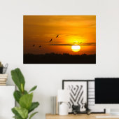 Kranen bij zonsopgang poster (Thuiskantoor)