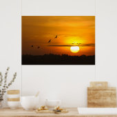 Kranen bij zonsopgang poster (Keuken)