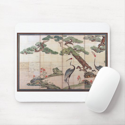 Kranen, dennen en bamboe van Ogata Korin Muismat (Met muis)