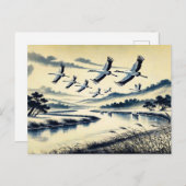 Kranen die over een rivierlandschap vliegen Chines Briefkaart (Voorkant / Achterkant)