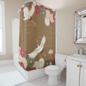 Kranen en chrysanten Traditionele Japanse pat Douchegordijn (In situ)