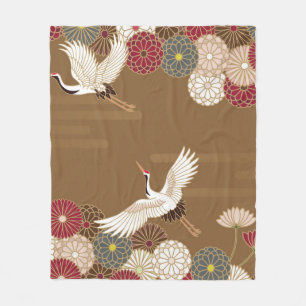 Kranen en chrysanten Traditionele Japanse pat Fleece Deken